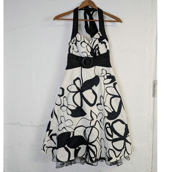 Y2K City Triangles Party Dress Juniors 3 Halter Brown White Tulle Poof Prom Hoco - Picture 1 of 8